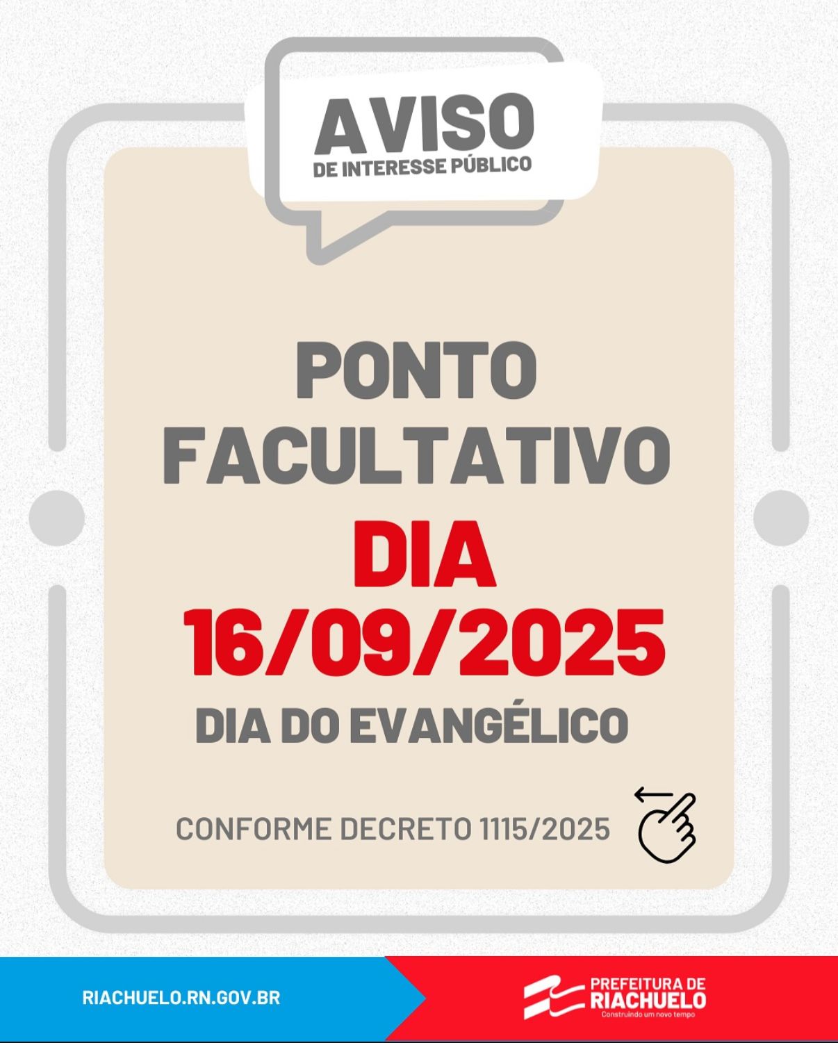 Leia mais sobre o artigo Aviso – Ponto Facultativo!